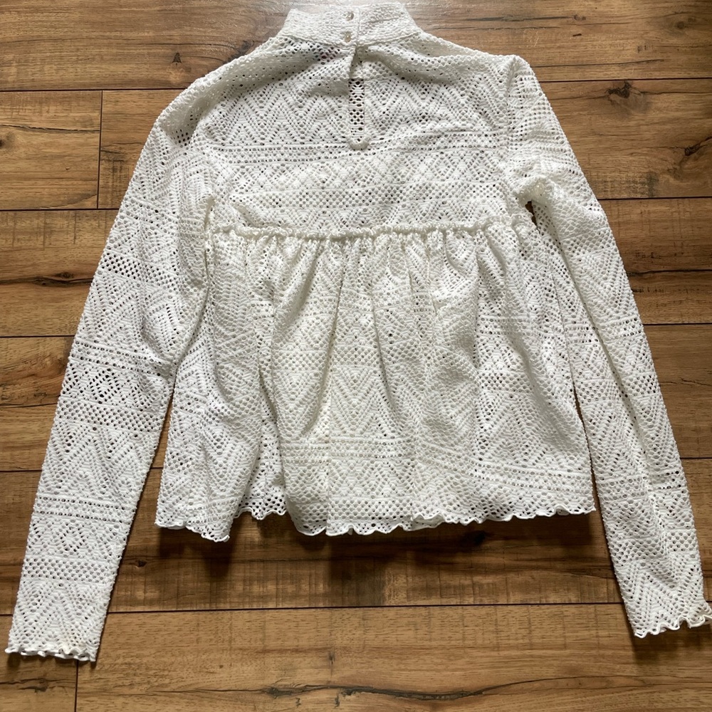 Free People Beach Top Women Small Lasercut White Top Babydoll - Picture 3 of 9